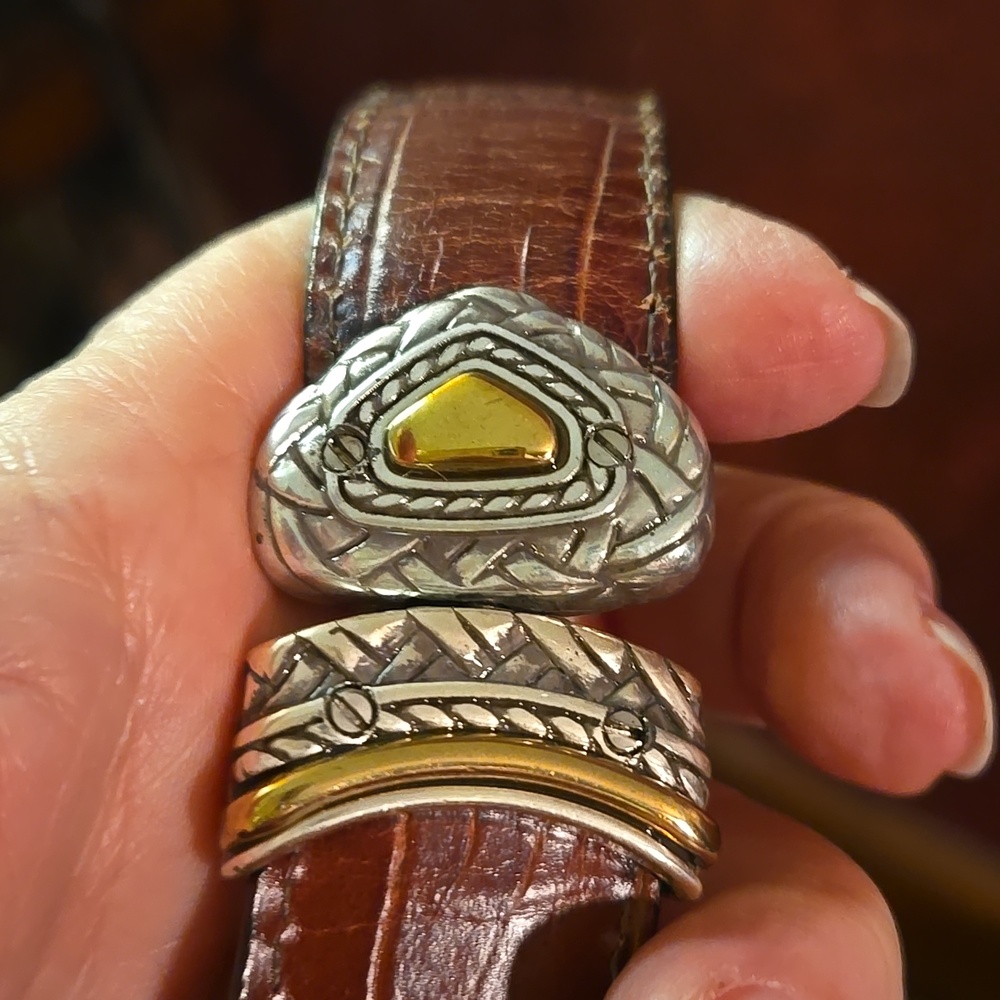 VTG Brighton - Croc Gold/Silver Reversible Belt Black/Brown - Size 32 - Picture 7 of 9